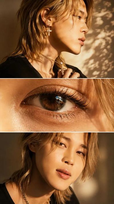 Golden sunlight casts leaf shadows across a model's flawless face