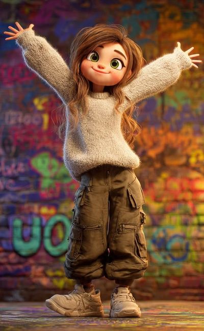 Whimsical Urban Joy: A 3D Cartoon Delight