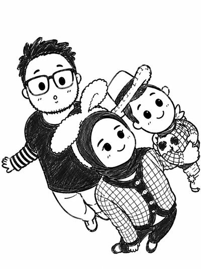 Chibi family doodle transforms photo into adorable black ink sketch