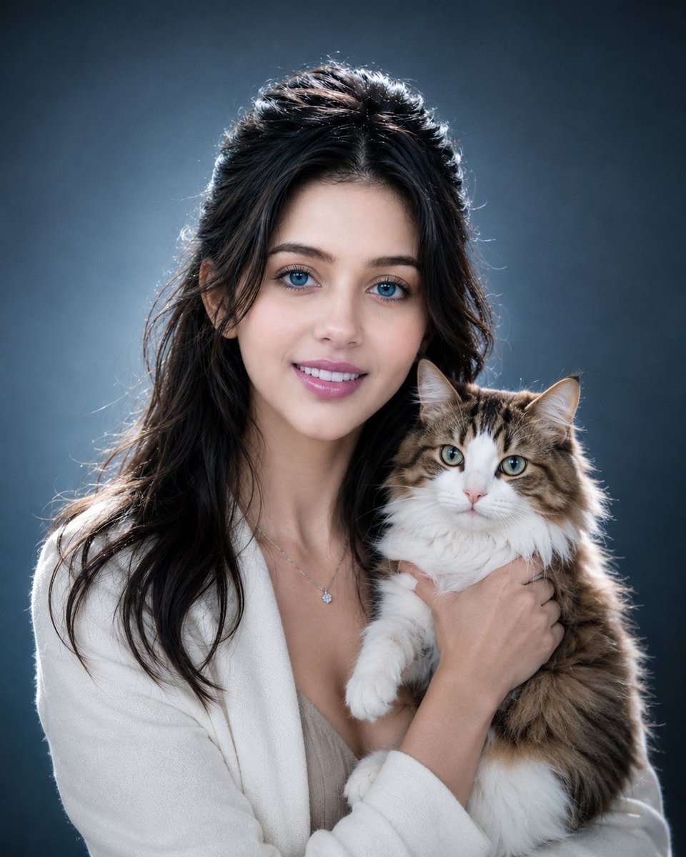 Woman shares a tender moment with her tabby cat.