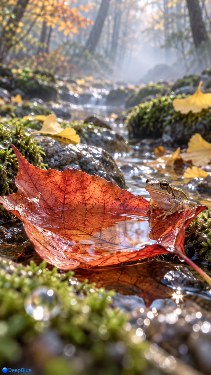 Macro shot of dew-kissed autumn leaf with soft natural light