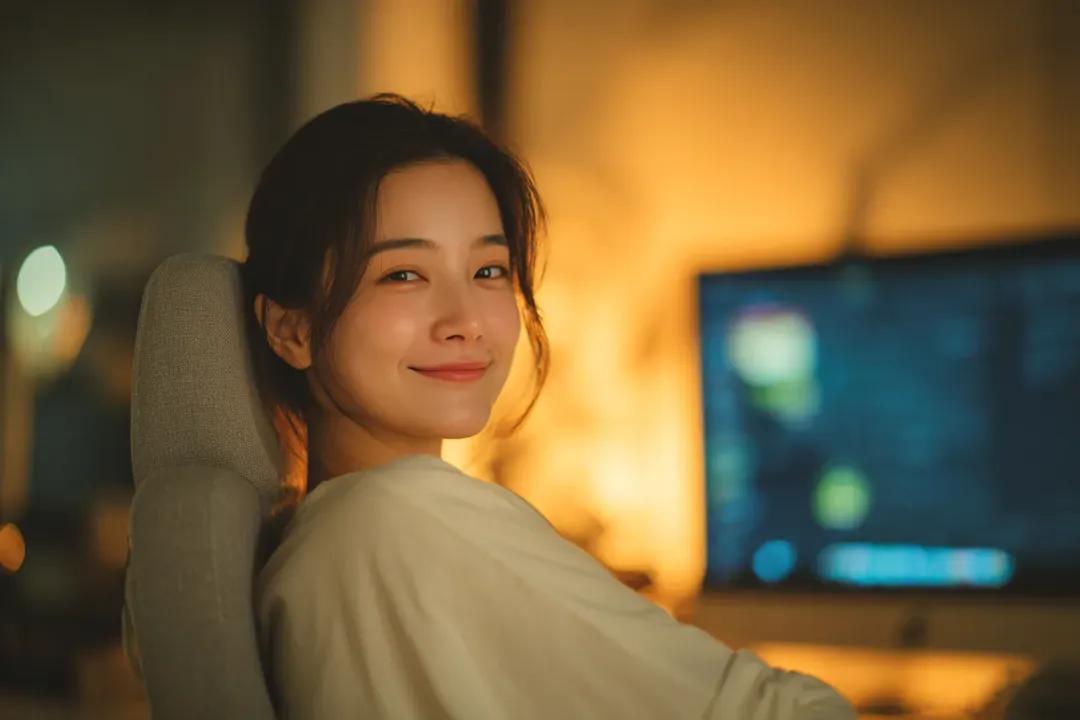 Golden-Hued Home Portrait of a Young Woman