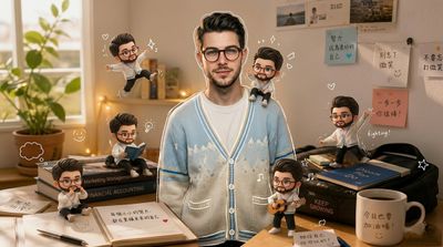 Miniature Moments of a Young Man in a Cozy Study