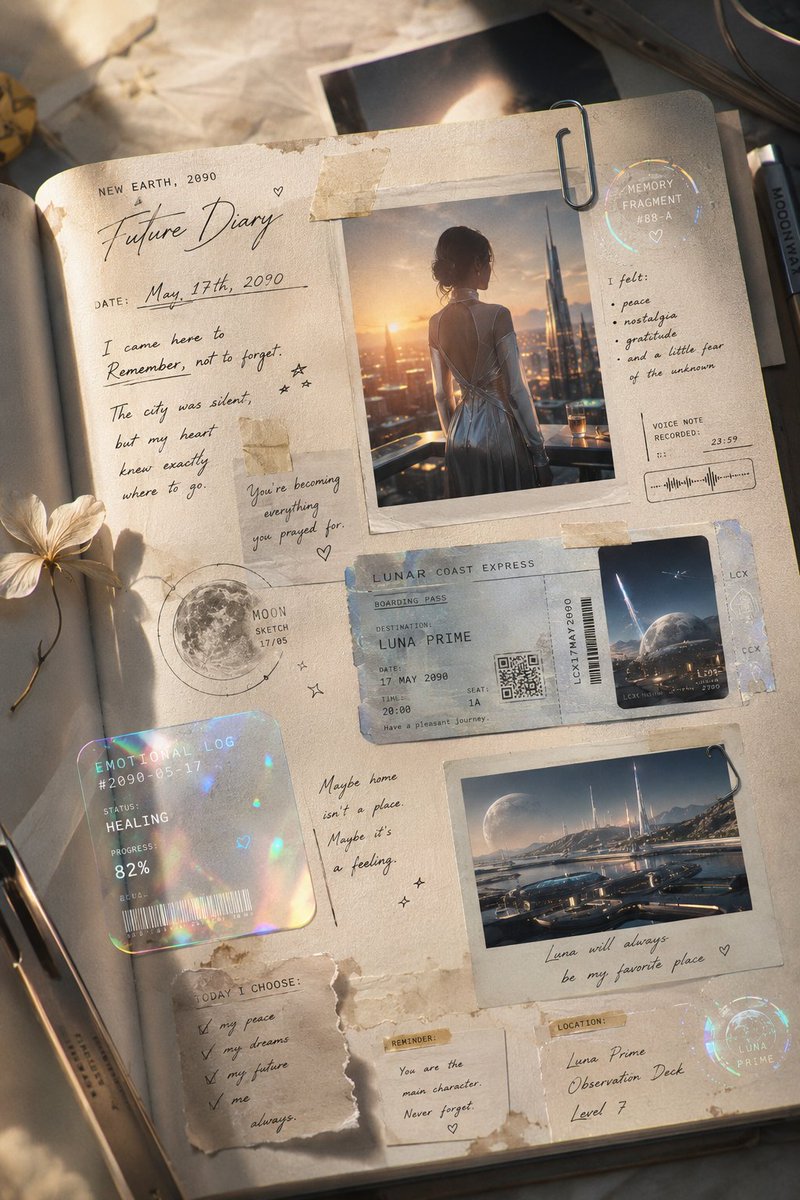 A futuristic journal glows with cinematic realism in soft studio light