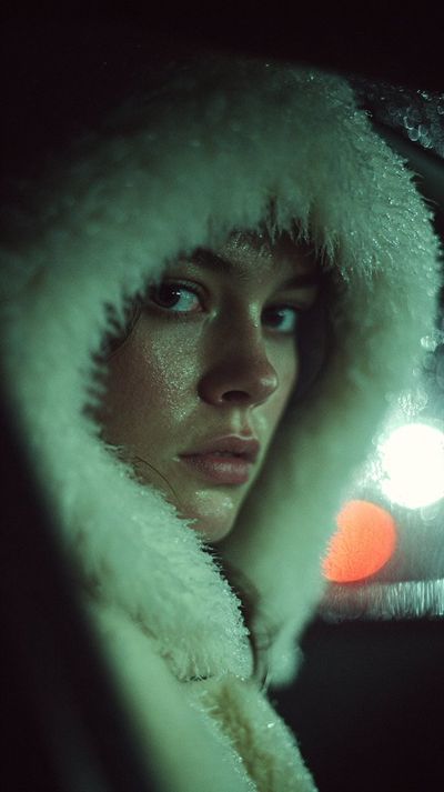 Frozen Gaze: A Cinematic Nighttime Portrait