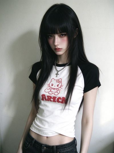 Young Chinese Woman with Bangs Poses Casually for iPhone Portrait
