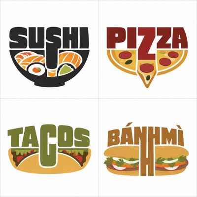 Four iconic global lunches in a clean 2x2 grid