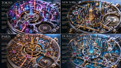 Neon Tokyo's streets become spinning gears in a luxury watch poster