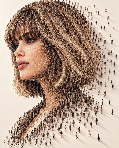 Surreal Portrait of a Woman Formed by Thousands of Tiny People