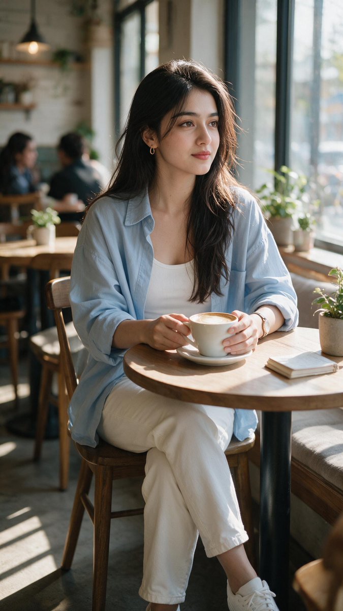 A woman finds peace with coffee before Friday begins.