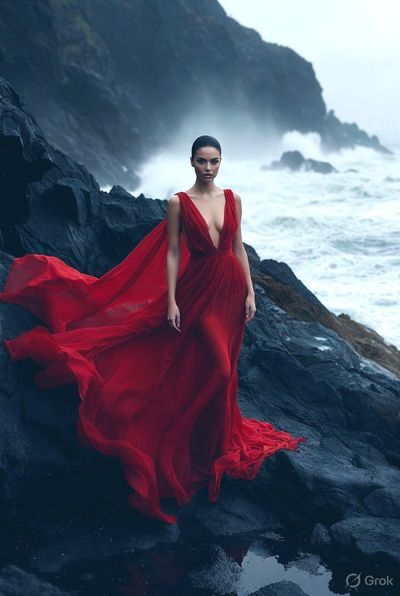 Red Elegance on Stormy Cliffs