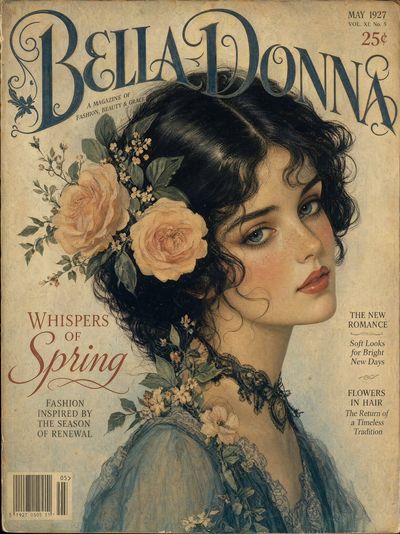 Elegant vintage magazine cover with a porcelain-skinned muse