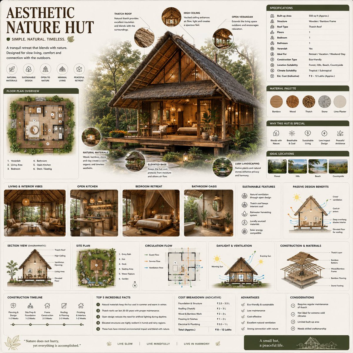 Eco-Luxury Hut: A Modern Architectural Infographic