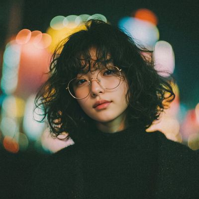 Gold-Rimmed Glasses Frame Her Quiet Nocturnal City Escape