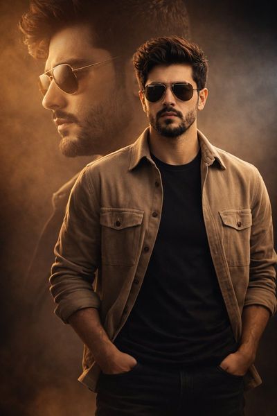 A charismatic man in aviator sunglasses poses with a confident stance.