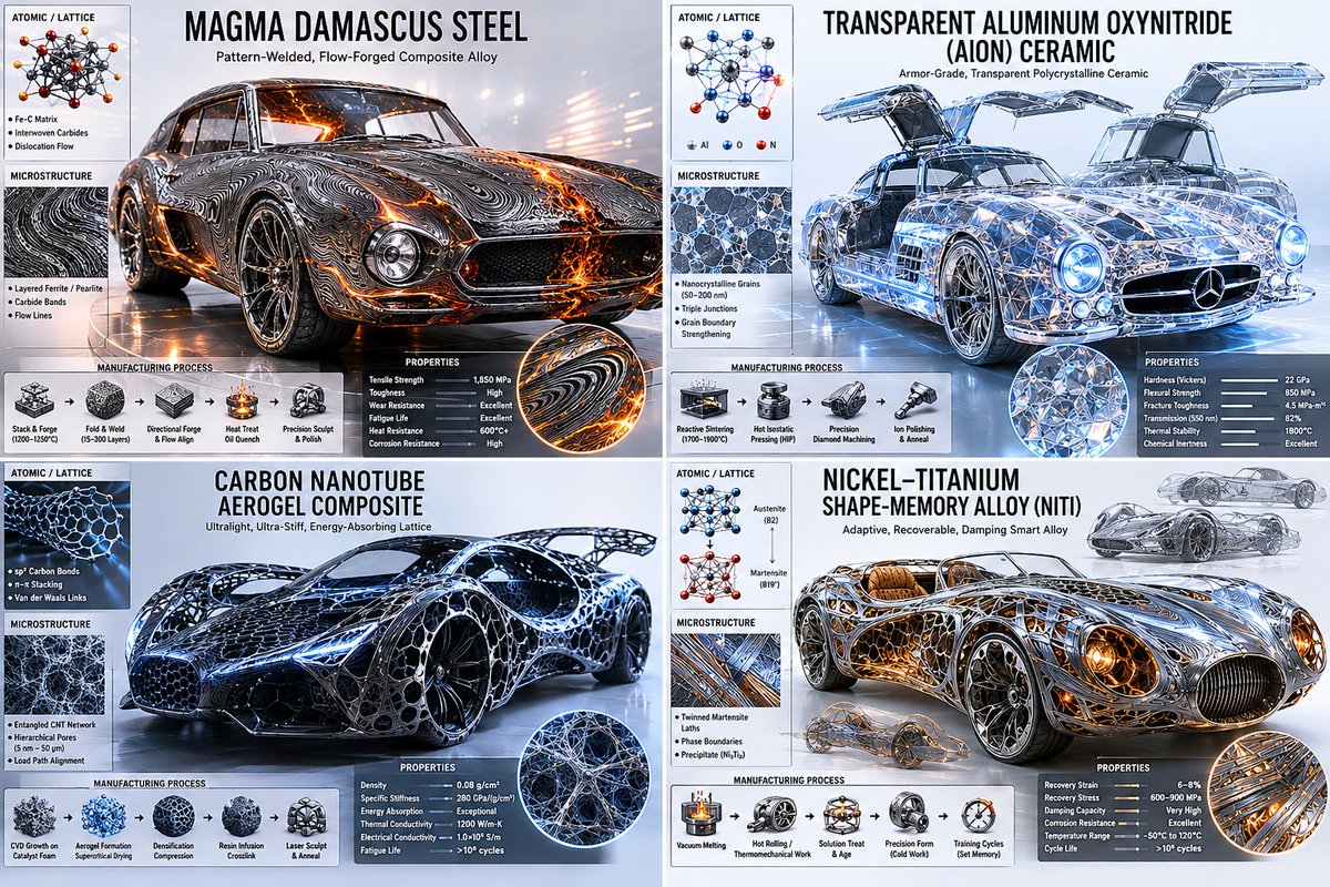Magma Damascus Steel sculpts four classic cars in fiery grid