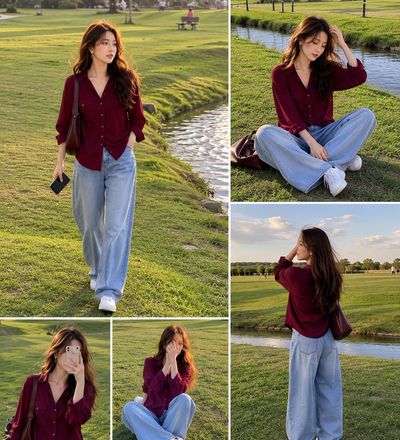 Young woman walks beside canal during golden hour sunset in park