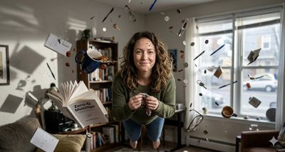 Weightless Moments: A Surreal Day in a Sunlit Living Room