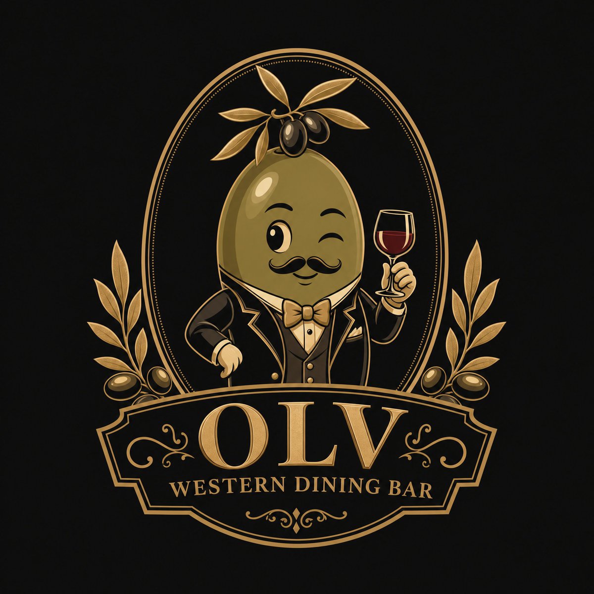 Elegant olive gentleman mascot anchors luxury fruit wine series