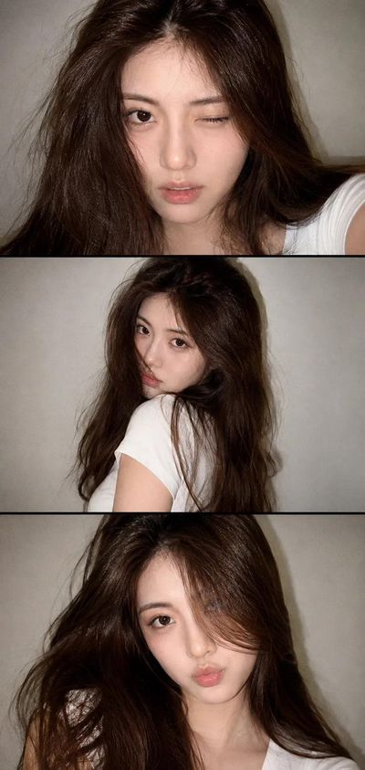 Girl winks and pouts in three vintage digital selfies