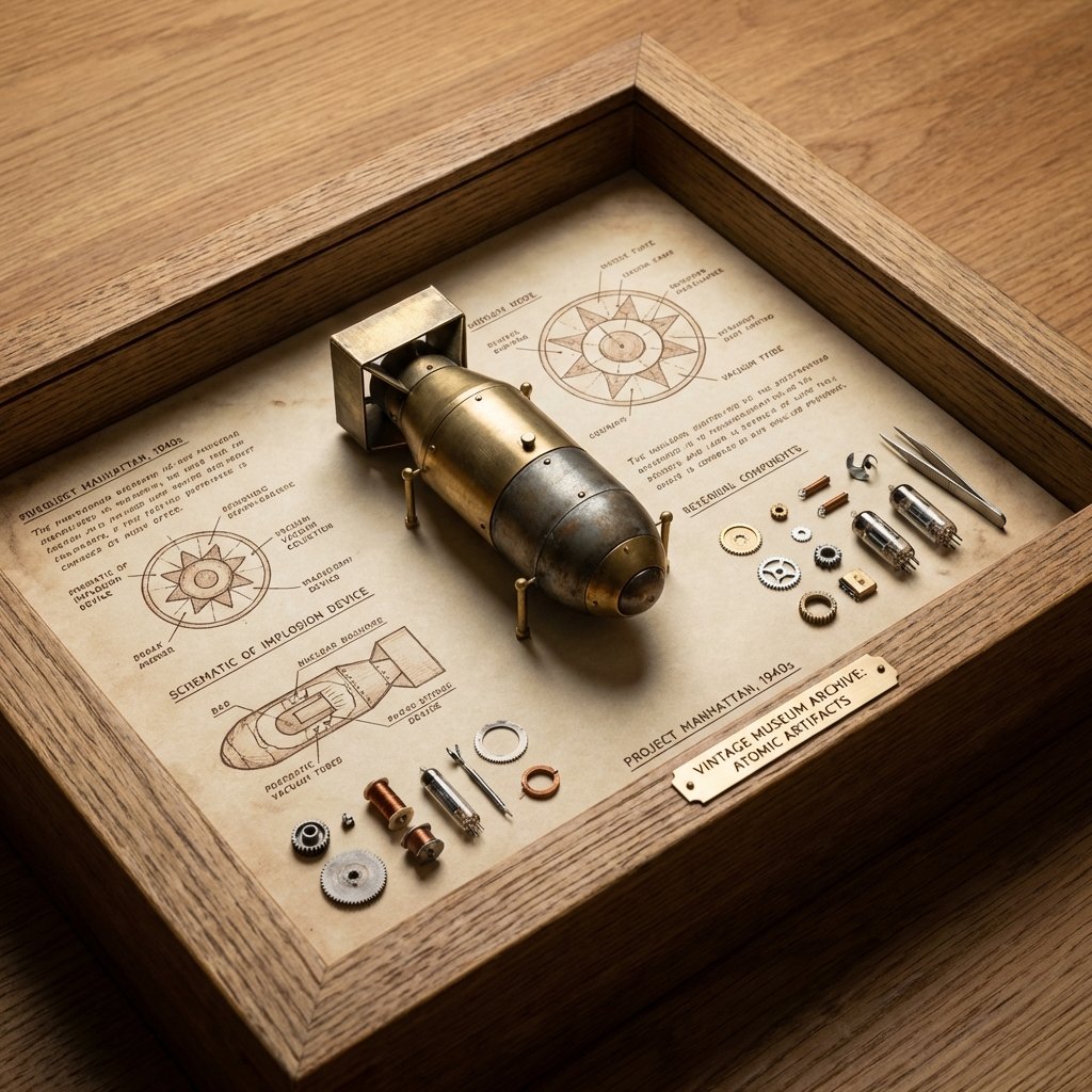 Vintage Archive Macro of Nuclear Bomb Patent and Miniature