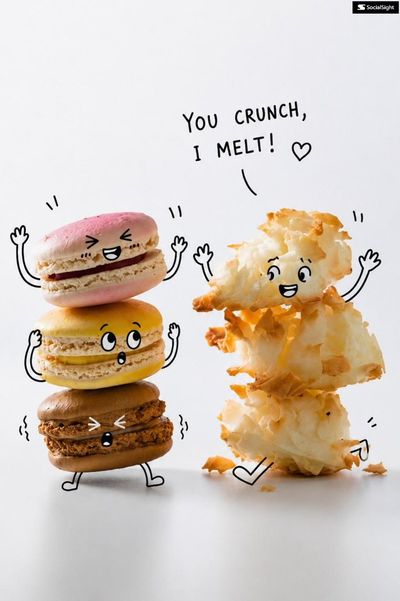 A playful doodle character reacts to product on clean white background
