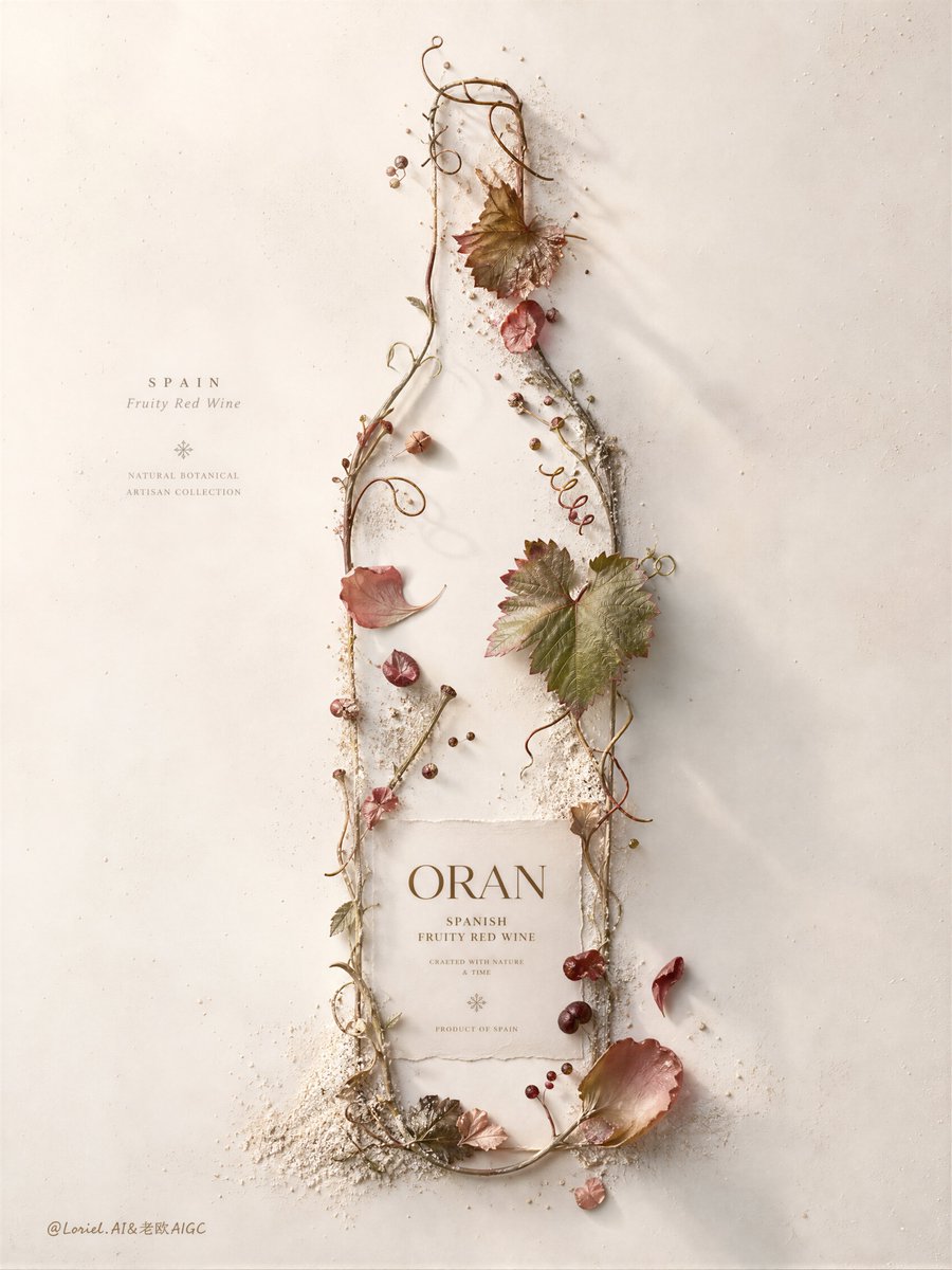 Delicate vine branches form a wine bottle silhouette on pale dust