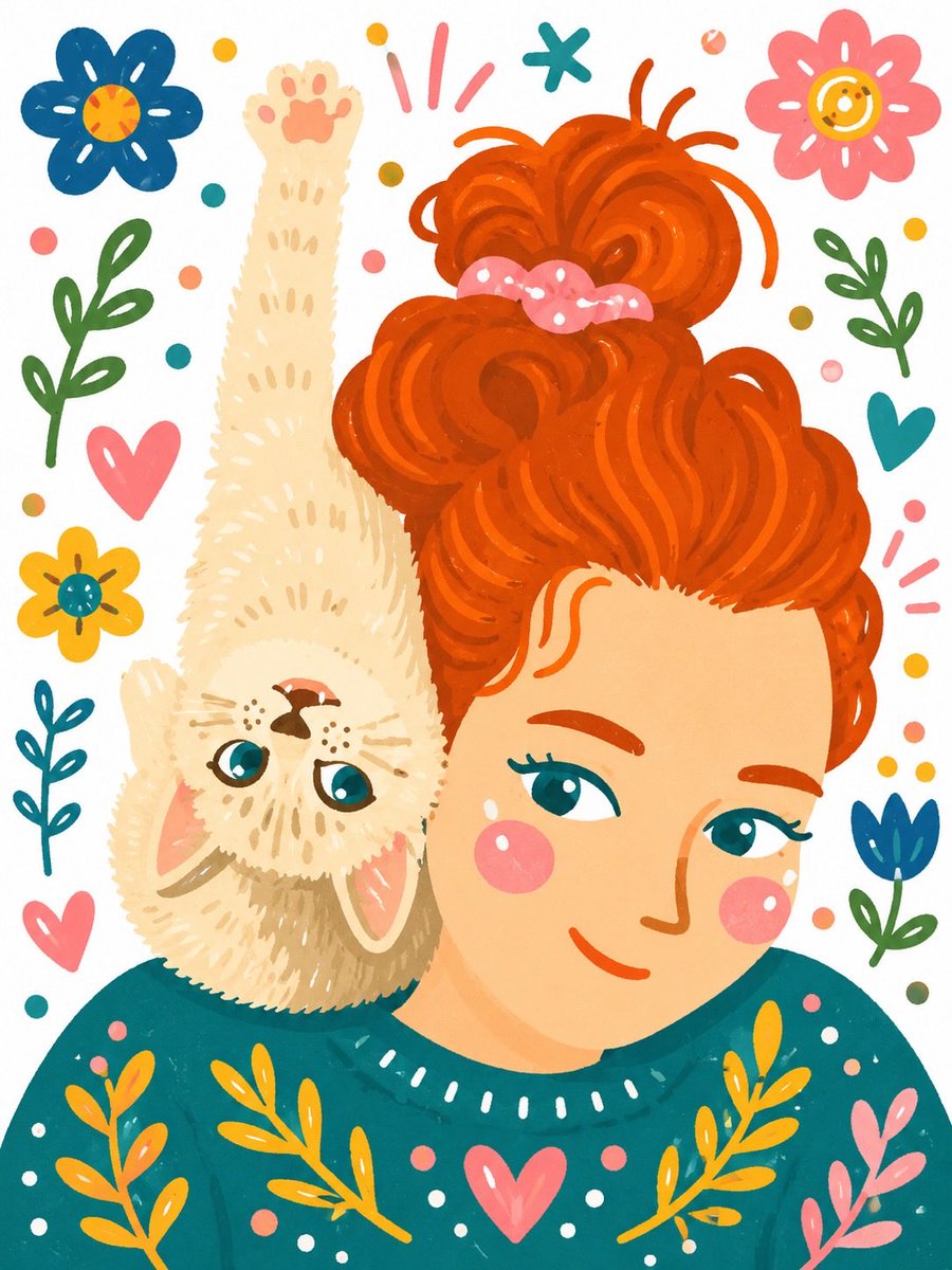 Charming Whimsy: A Girl and Her Kitten