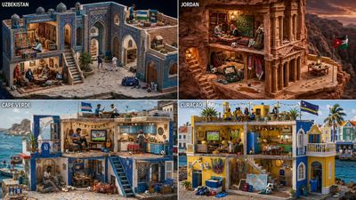 Underdog World Cup qualifiers celebrate in a detailed diorama
