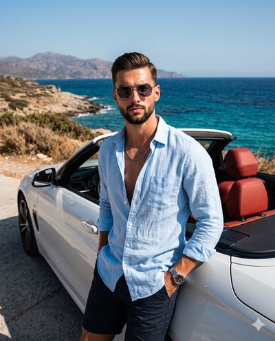 Chill Vibes by the Coast: A Stylish Young Man and His BMW