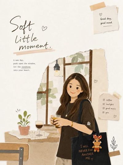 Morning sunshine brings calm joy to a Korean paper collage scene