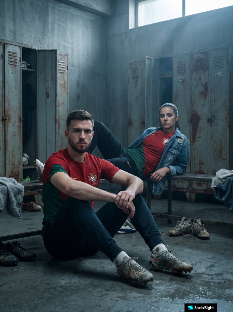 Portuguese football stars pose in gritty locker room with determination