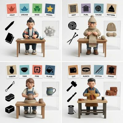 Quad View of Handmade Art Styles in Hybrid UI