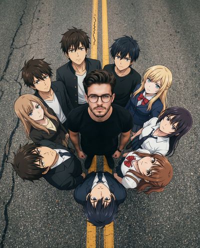 A Cinematic Hybrid of Real Life and Anime on the Road