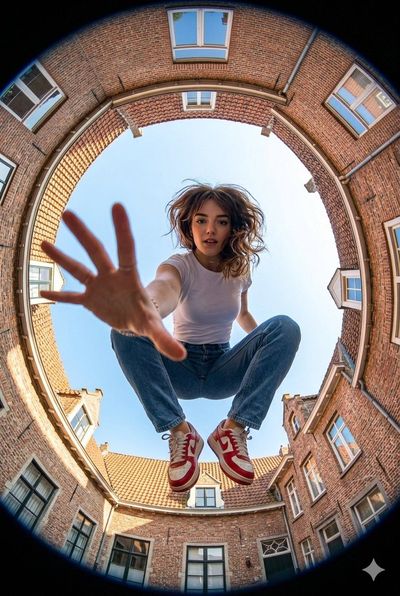 Ground-Level Action Shot in Urban Landscape