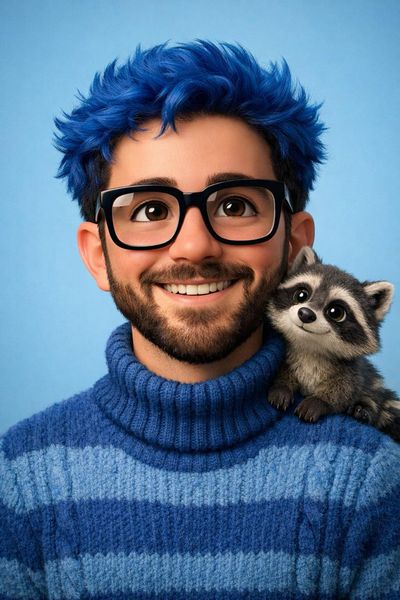 Pixar-Inspired 3D Character with Furry Sidekick