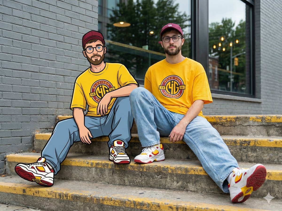 Street Vibes: Real Meets Cartoon in Urban Portrait