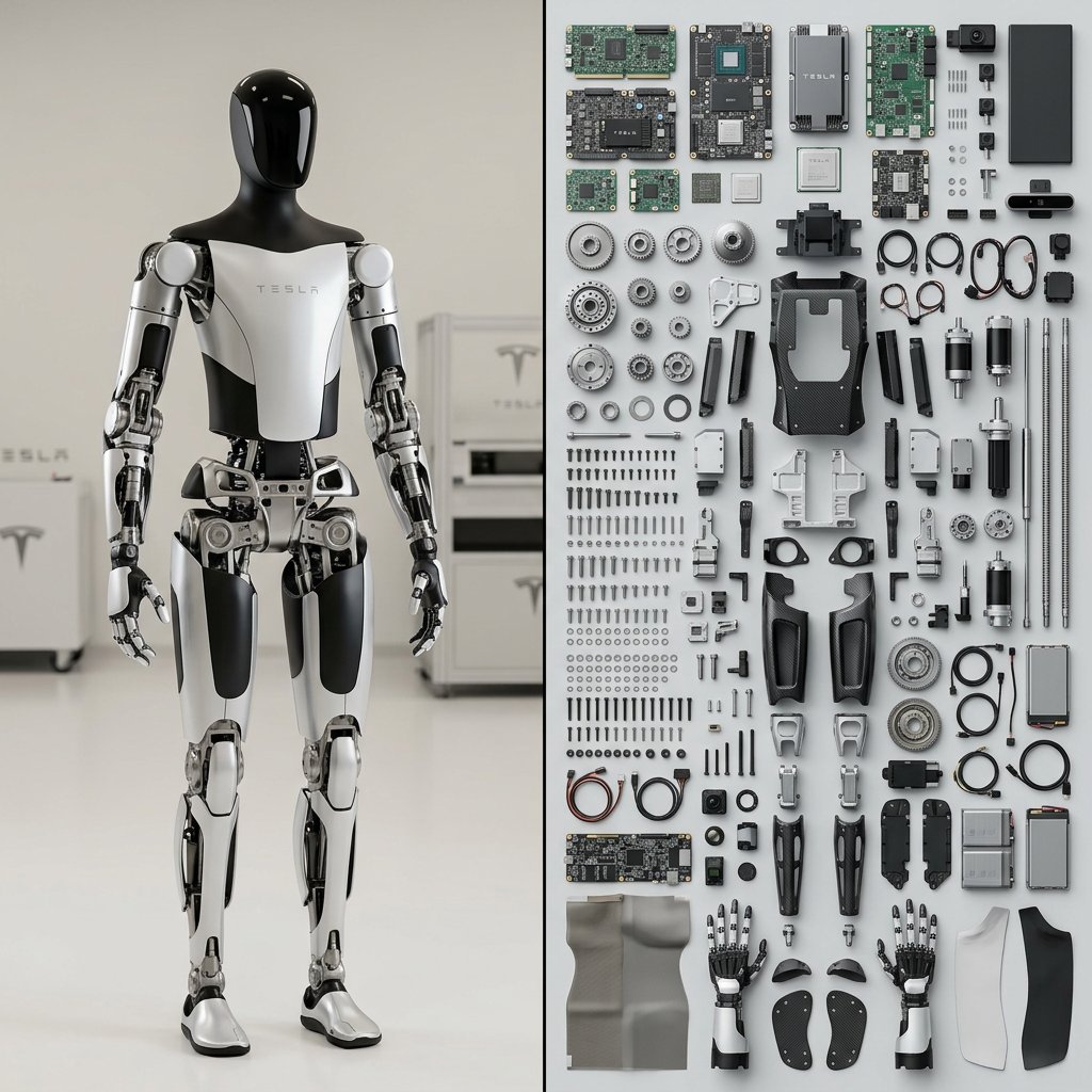 Tesla Optimus Disassembled in Precision Grid