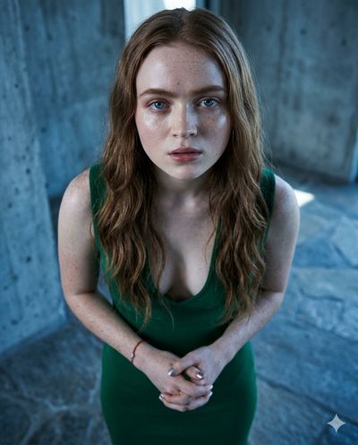 Red-Haired Gaze in Brutalist Light