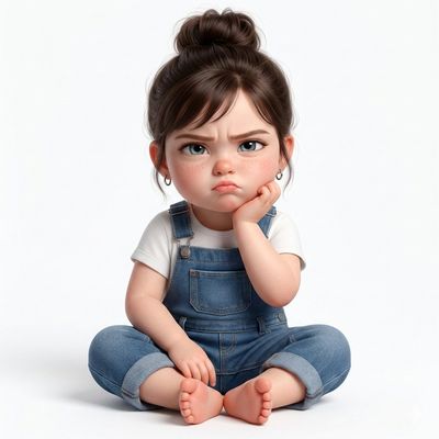 Grumpy Toddler in Denim: A Pixar-Style 3D Portrait