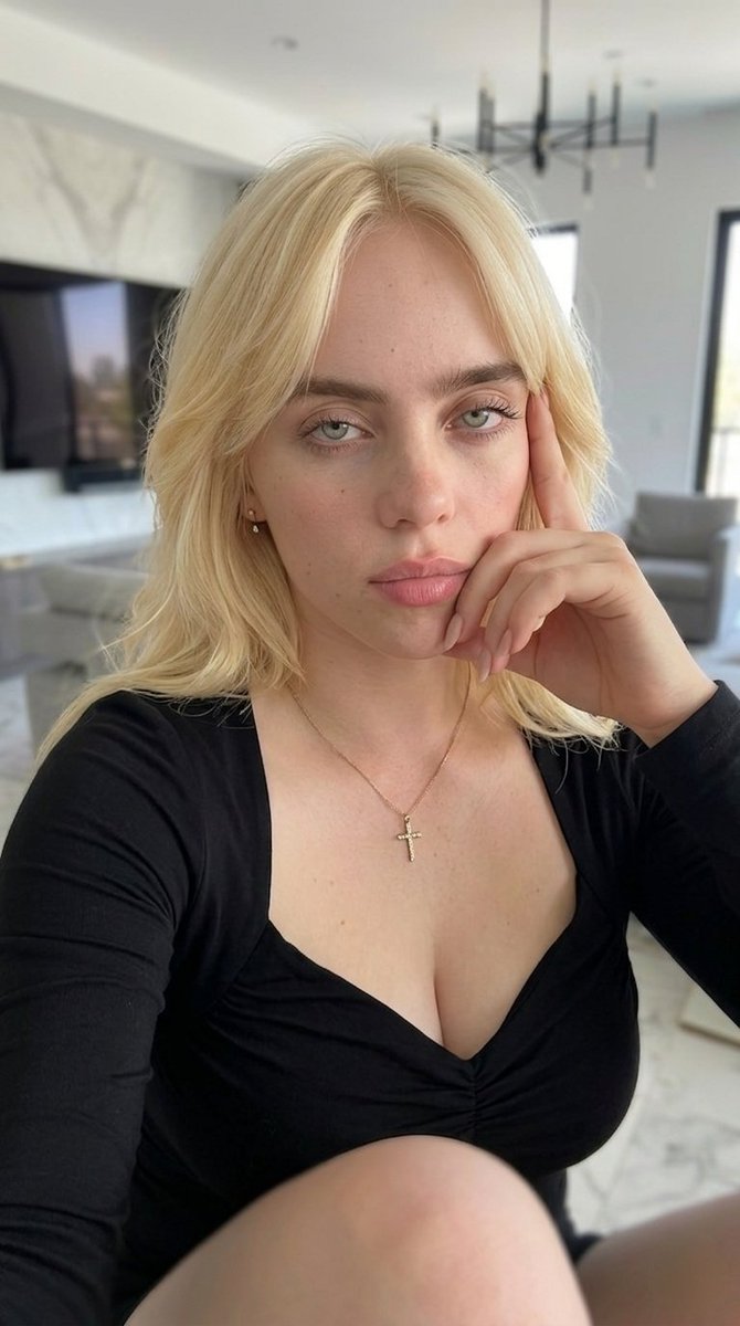 Woman with glossy hair poses in soft daylight selfie