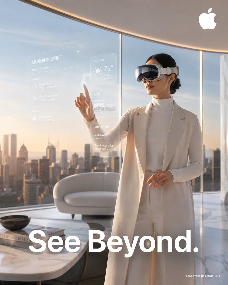 A professional interacts with floating holograms in a sunrise penthouse.