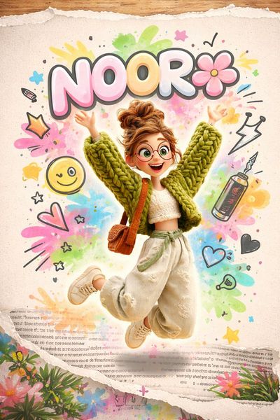 Vibrant 3D Animated Girl in Pastel Graffiti Collage