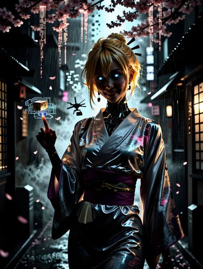 Cyberpunk Geisha: Futuristic Elegance in a Neon City