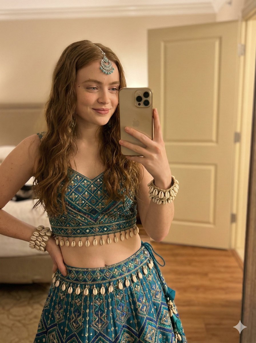 Sleek Elegance: Sadie Sink's Ethnic Fusion Portrait