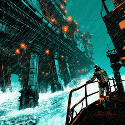 Monolithic Mining Rig Battling a Pacific Tempest