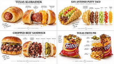 A 2x2 Grid Shows Four Texas Lunches as Culinary Blueprints