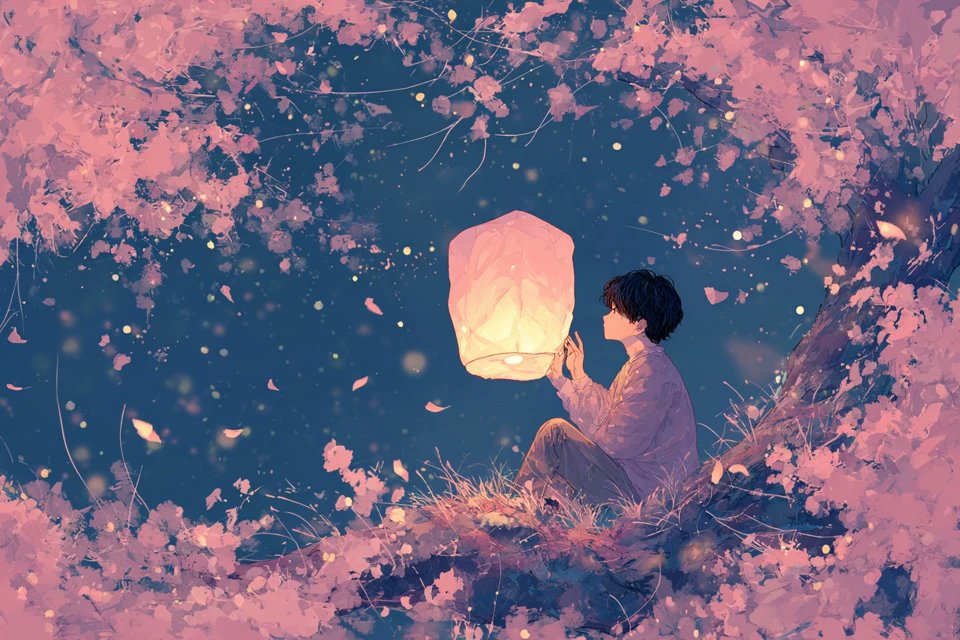 Dreamy Anime Illustration with Fluid Watercolor Lines