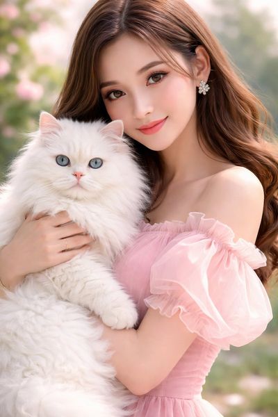 Serene Portrait of a Woman Embracing Her Fluffy Persian Cat