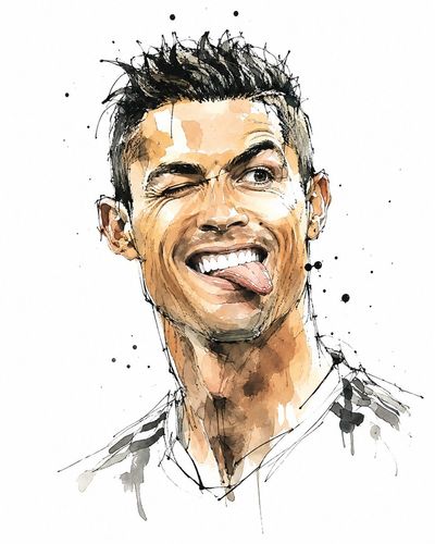 Three football stars show playful goofy expressions in watercolor caricatures
